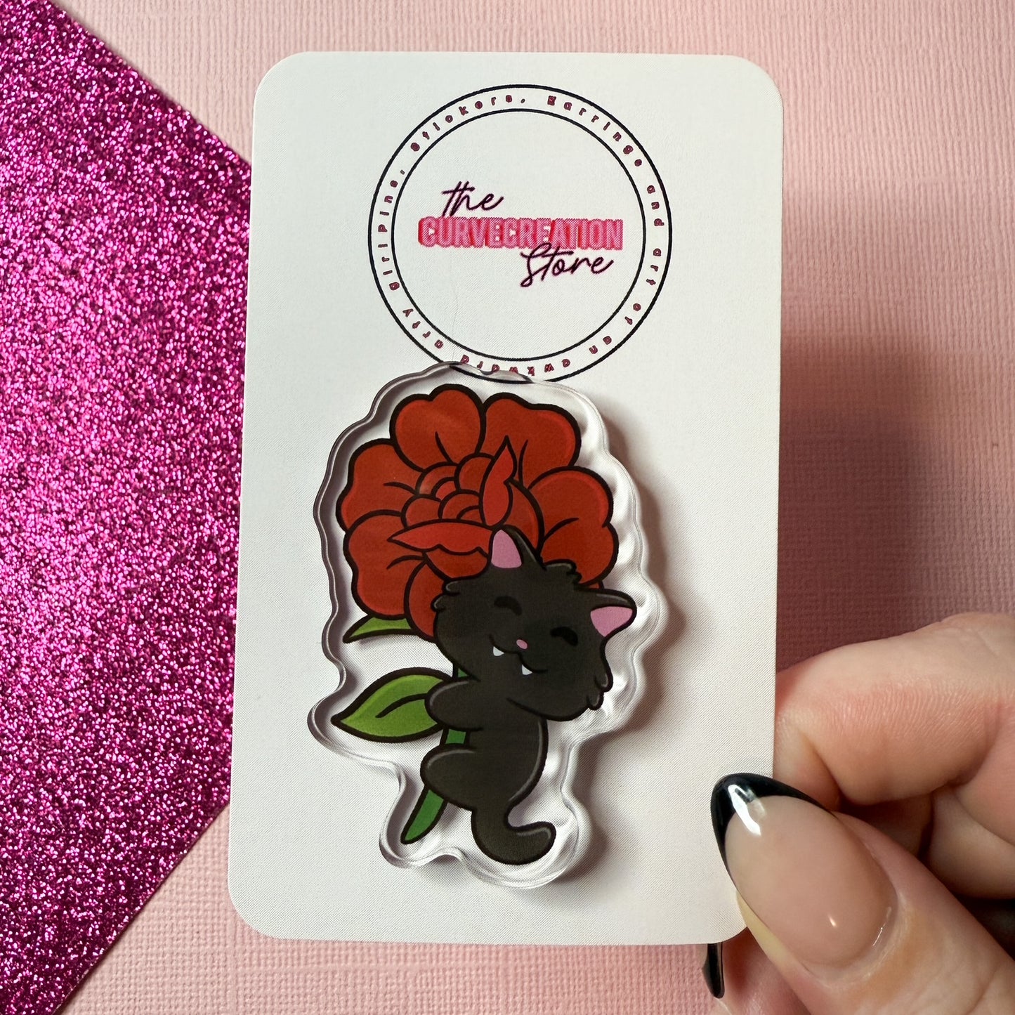 Forever in Bloom Floral Cat Acrylic Pin