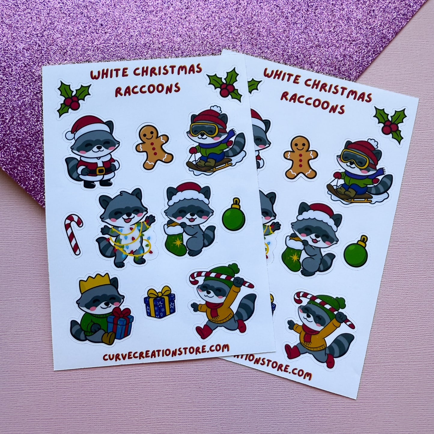 White Christmas Raccoon Sticker Sheet