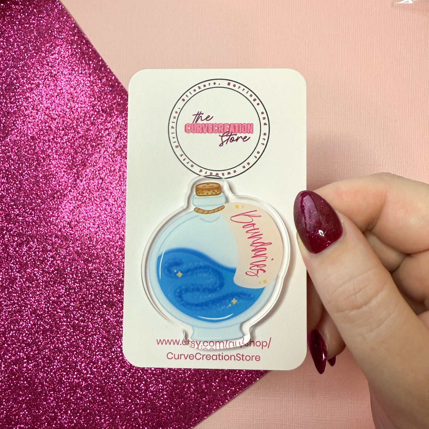 Boundaries Mental Health Potion Bottle Acrylic Pin V2