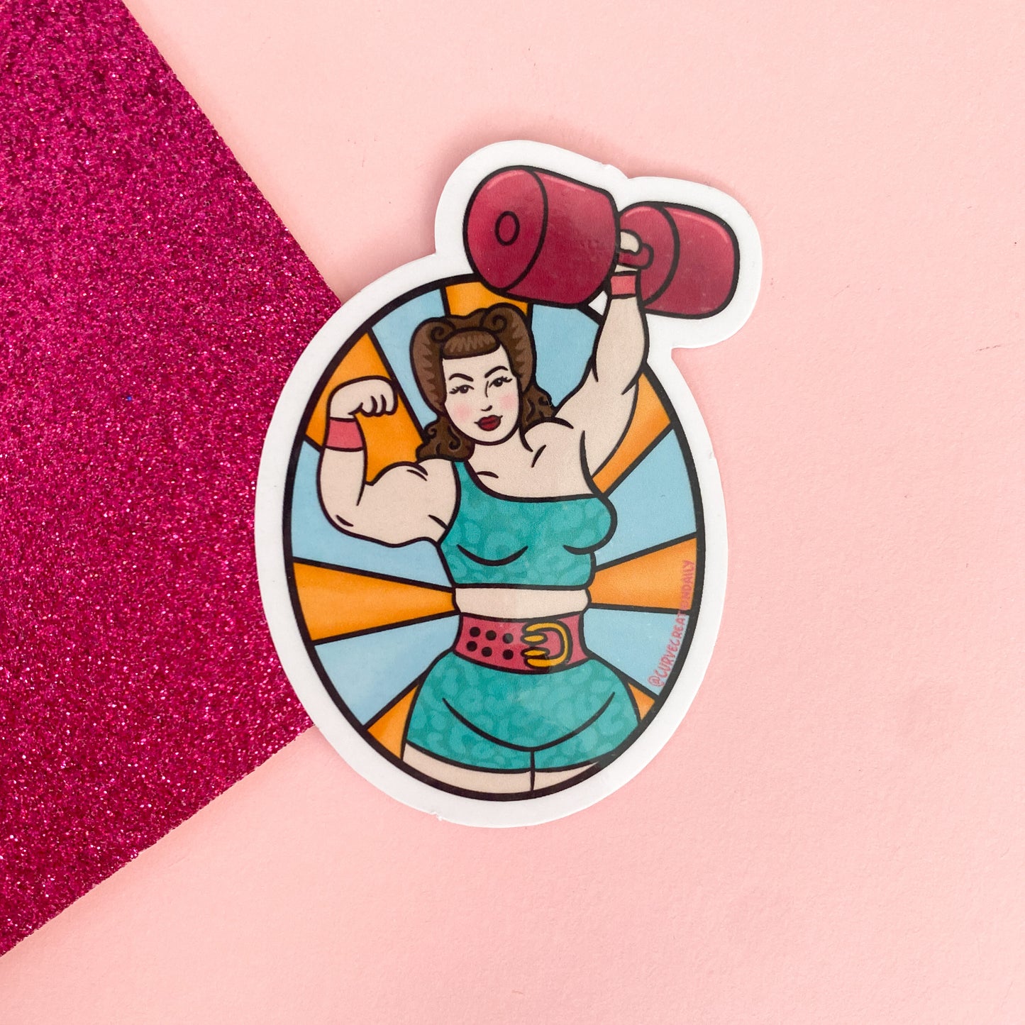 Retro Pinup Strongwoman Sticker