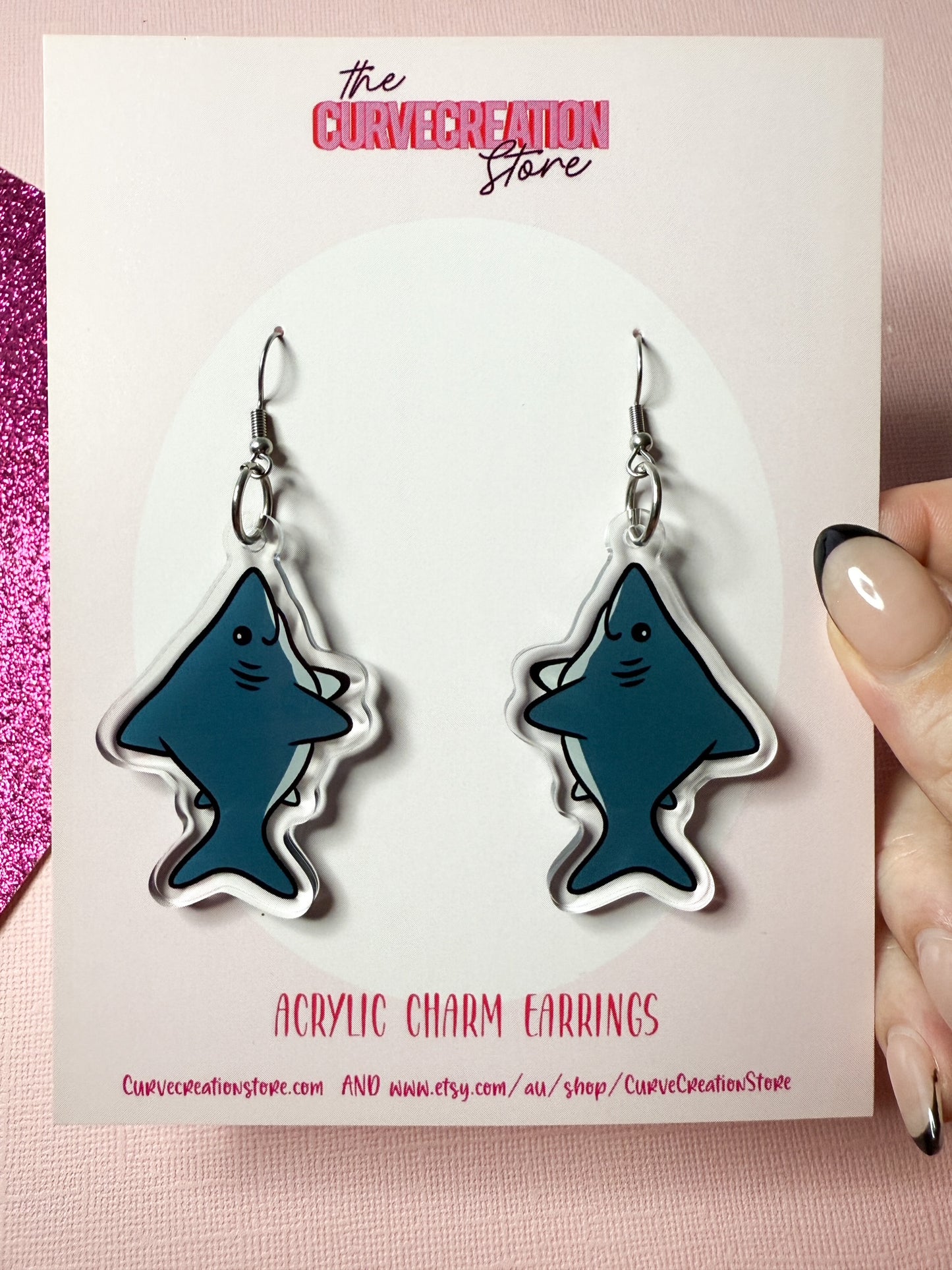 Great White Shark Acrylic Charm Earrings