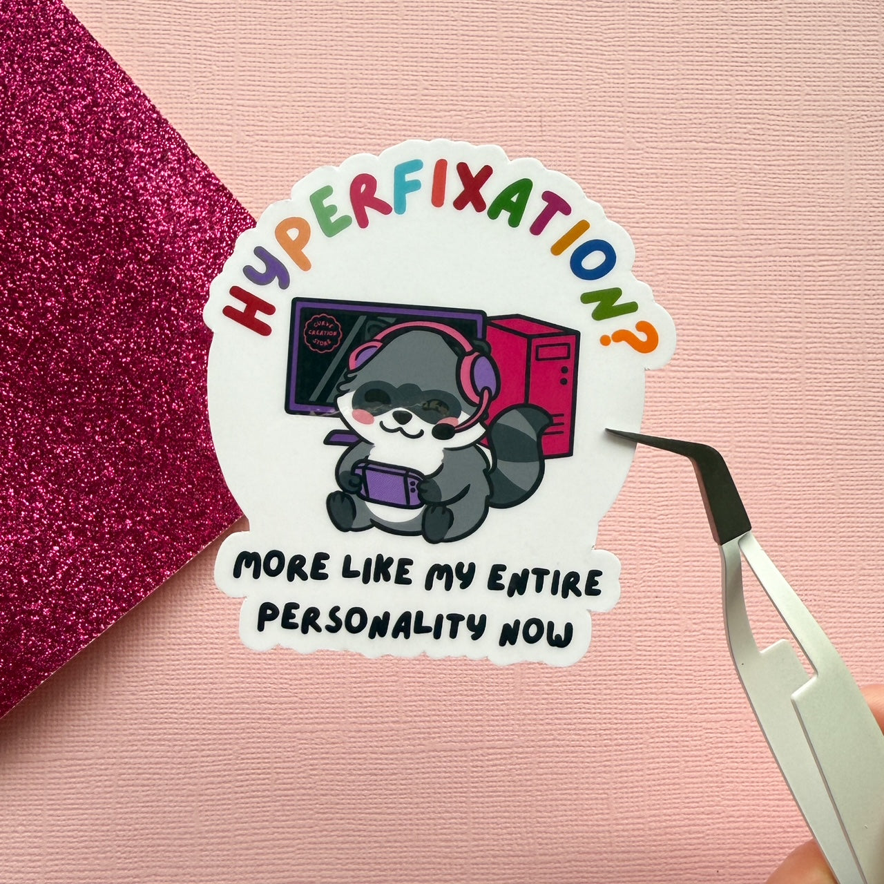Gaming Hyper fixation Neurodivergent Raccoon Sticker