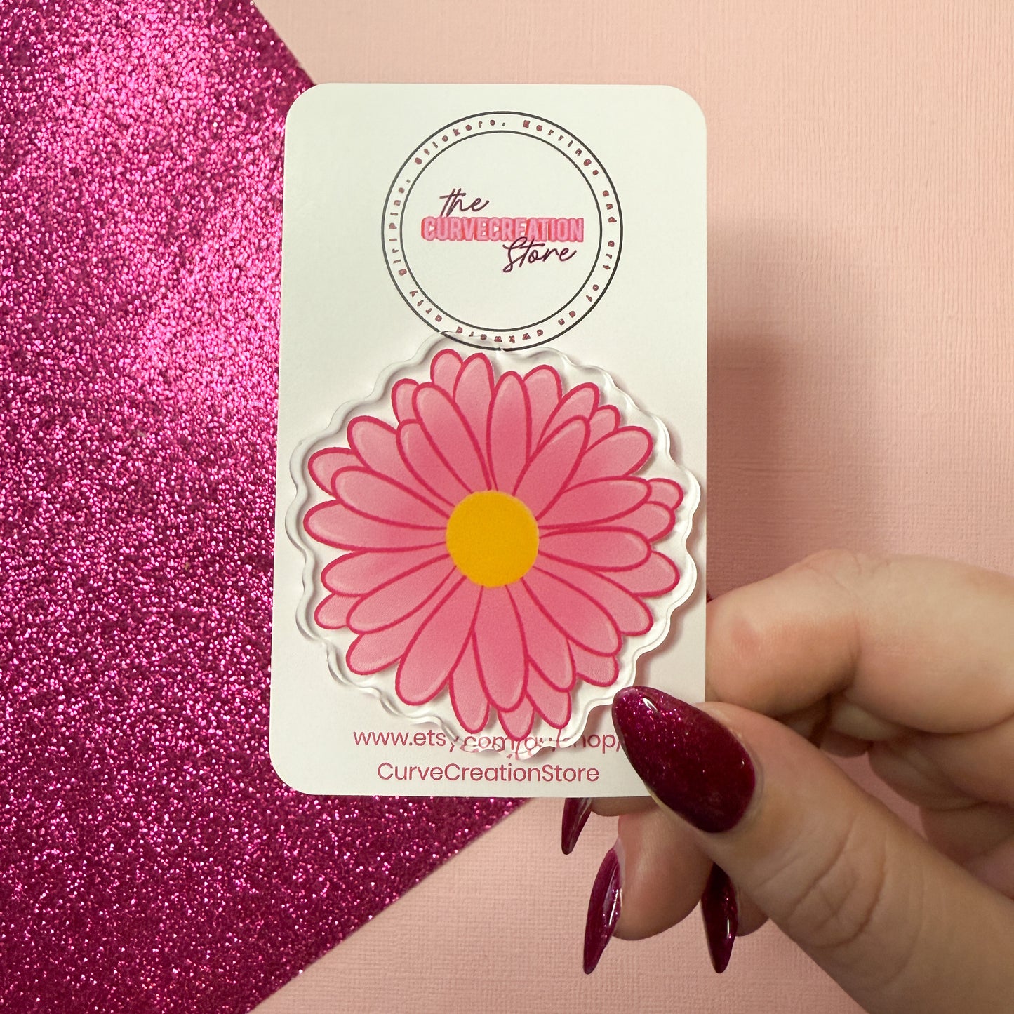 Pink Floral Daisy Acrylic Pin