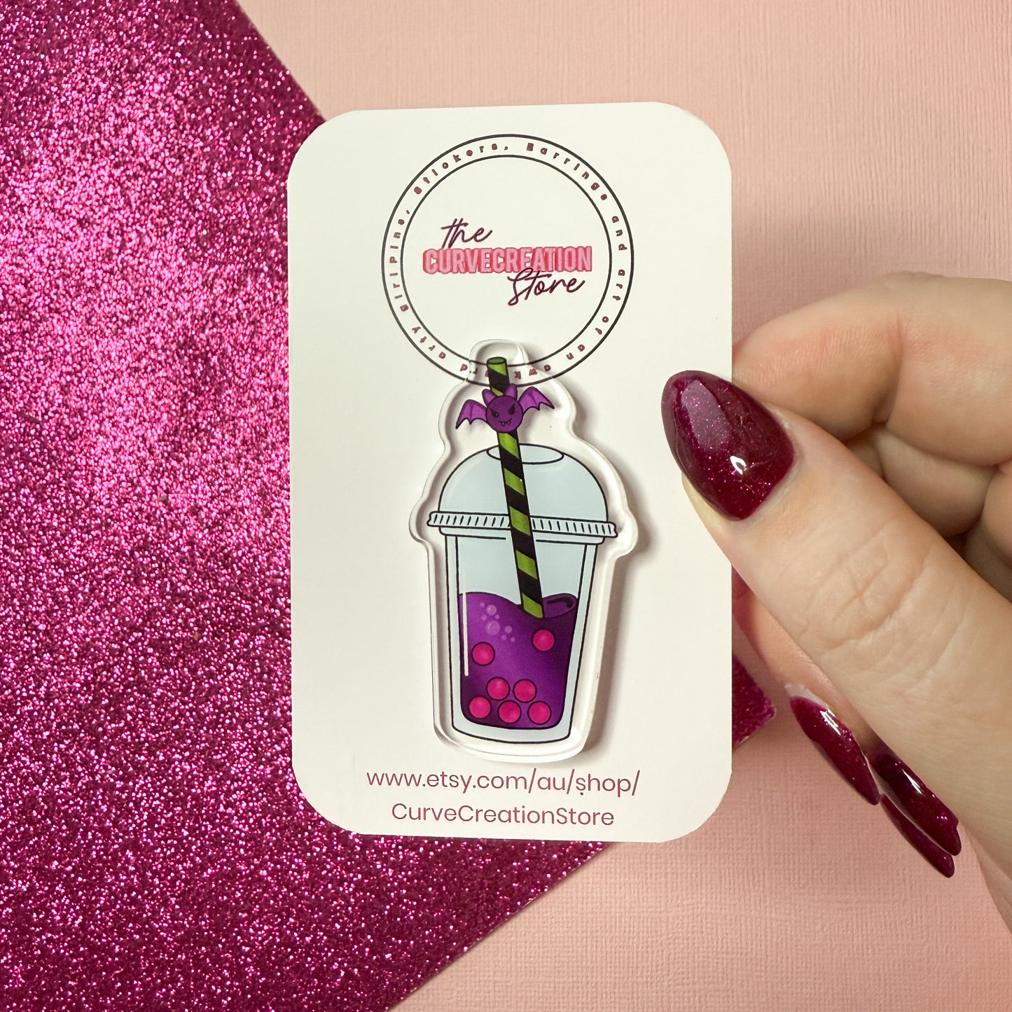 Bat Spooky Bubble Tea Acrylic Pin