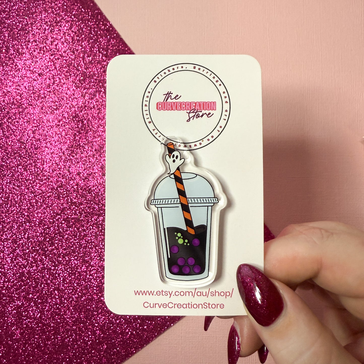 Boo Ghost Spooky Bubble Tea Acrylic Pin
