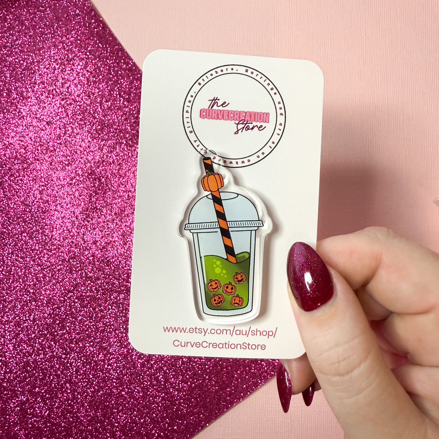 Jack-O-Lantern Spooky Bubble Tea Acrylic Pin