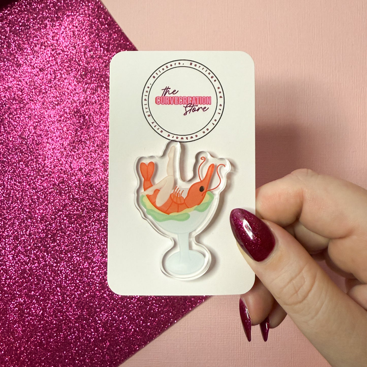 Burlesque Cocktail Prawn Acrylic Pin