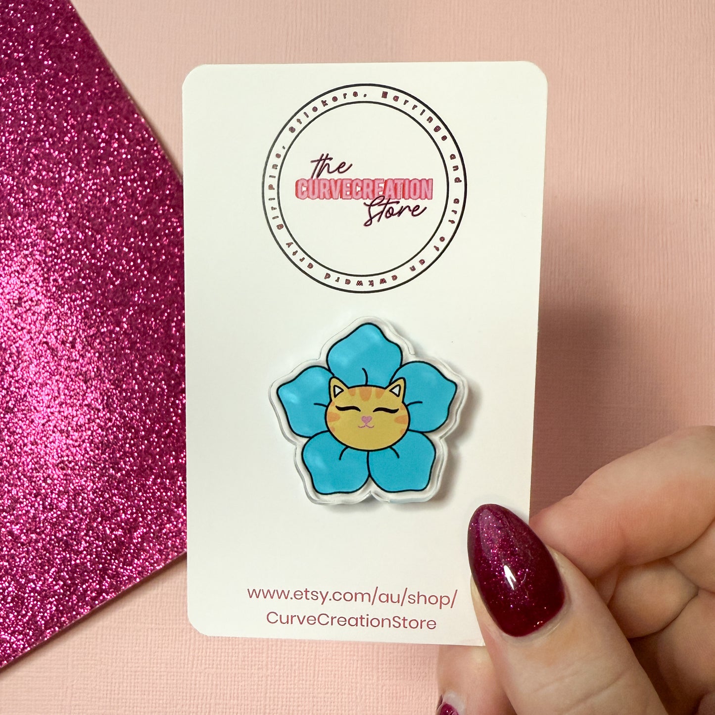 Toby the Ginger Cat Bloom Feline Flower Acrylic pin