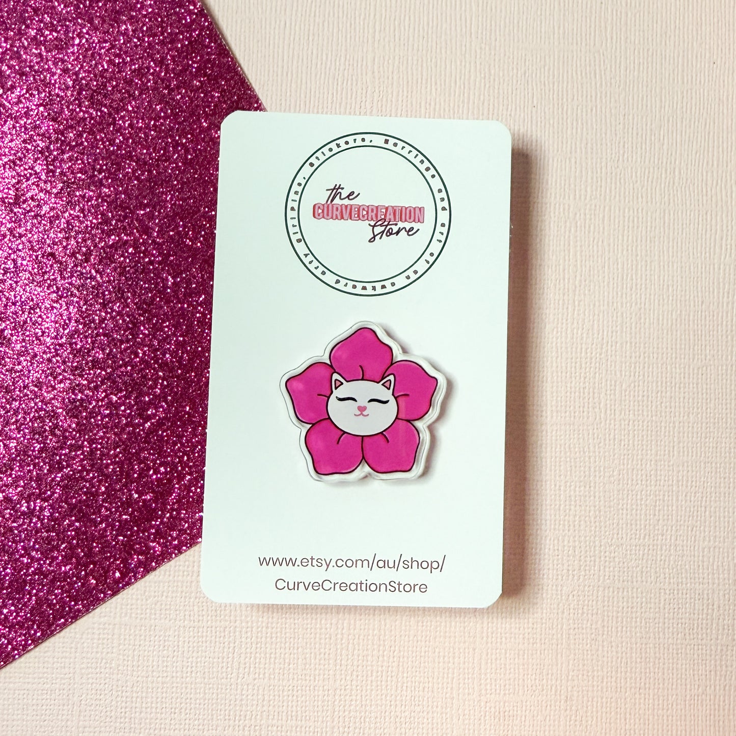 Whitney the White Cat Bloom Feline Flower Acrylic pin