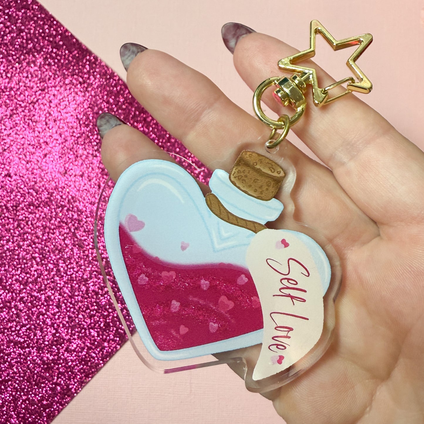 Self Love Mental Health Potion Bottle Acrylic Keychain