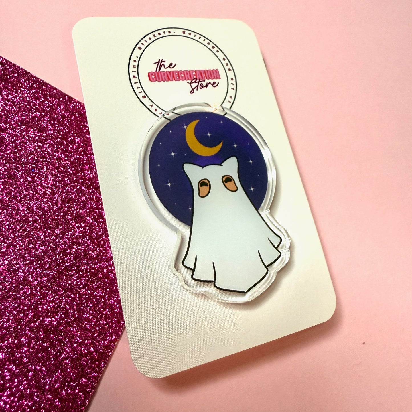 Halloween Ghost Cat Acrylic Pin