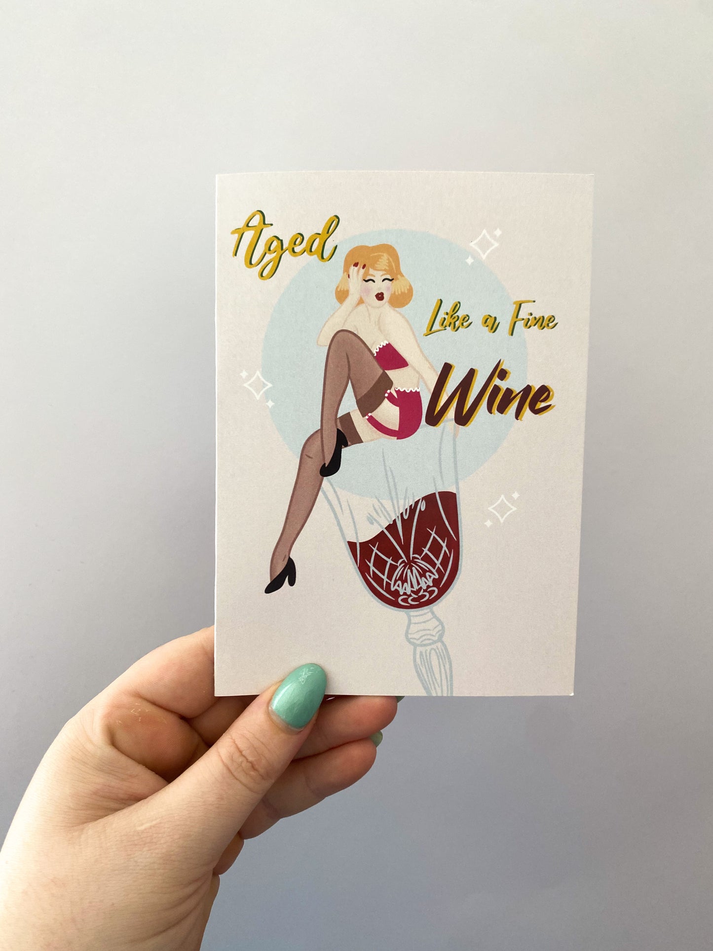 Aged Like A Fine Wine Retro Pinup | Handmade Birthday Card
