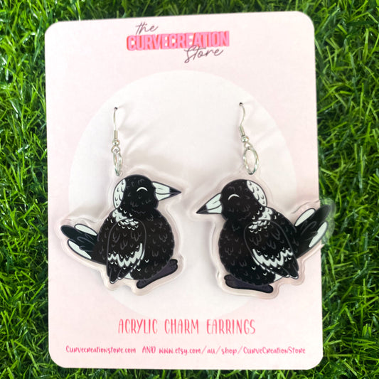 Magpie Chunky Round Australian Bird Acrylic Charm Earrings