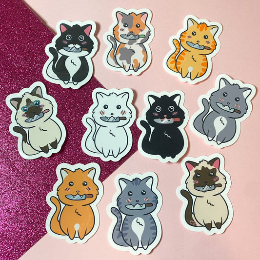 Chibi Stabby Cat Sticker | Multiple colourways