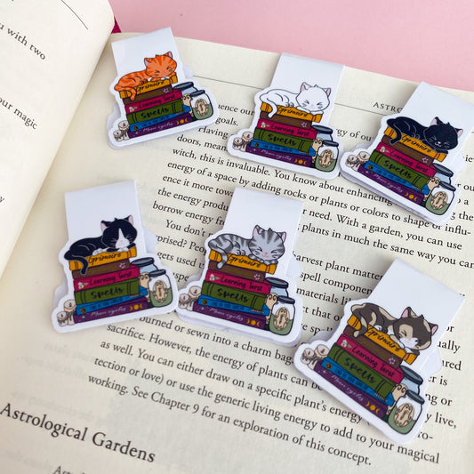 Witch's Cat Book Stack magnetic bookmark