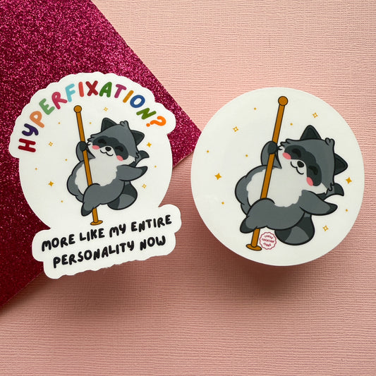 Pole Dancing Hyper fixation Neurodivergent Raccoon Sticker