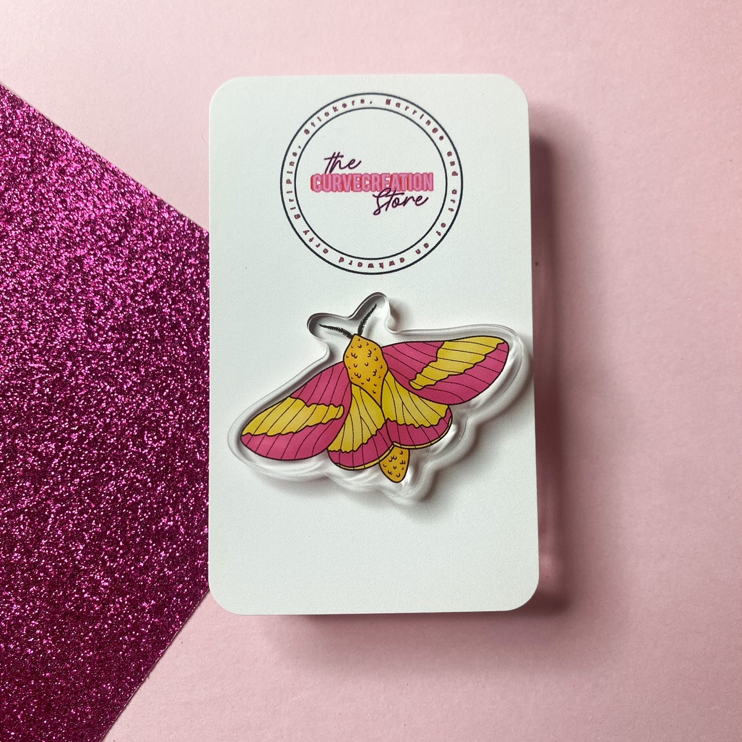 Rosy Maple Moth Acrylic Pin