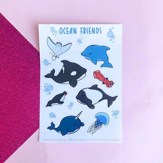 Ocean Friends Sticker Sheet | Bullet Journal, Scrapbook Sticker, Planner Stickers