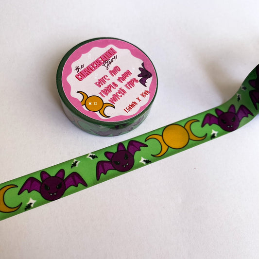 Purple Bat & Triple Moon Scrapbooking Washi Tape - 10m Full Roll of Washi Tape