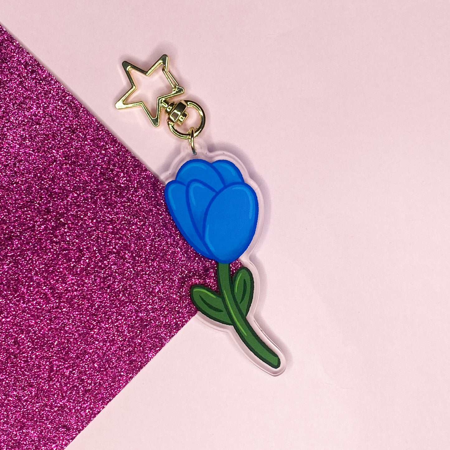 Blue Floral Tulip Acrylic Keychain