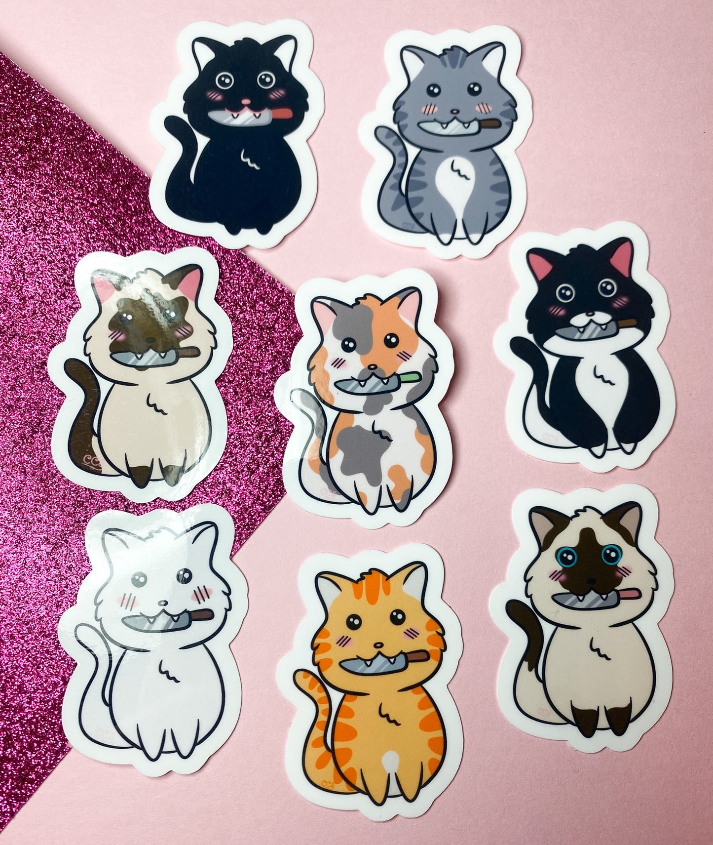 Chibi Stabby Cat Sticker | Multiple colourways