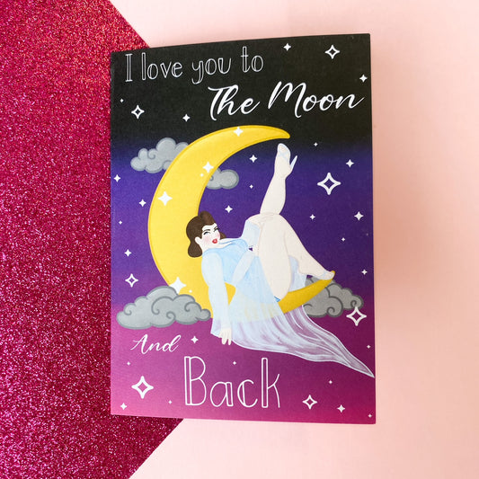 I love you to the Moon and Back Retro Pinup | Handmade Card | Greeting Card | Valentines Day Card