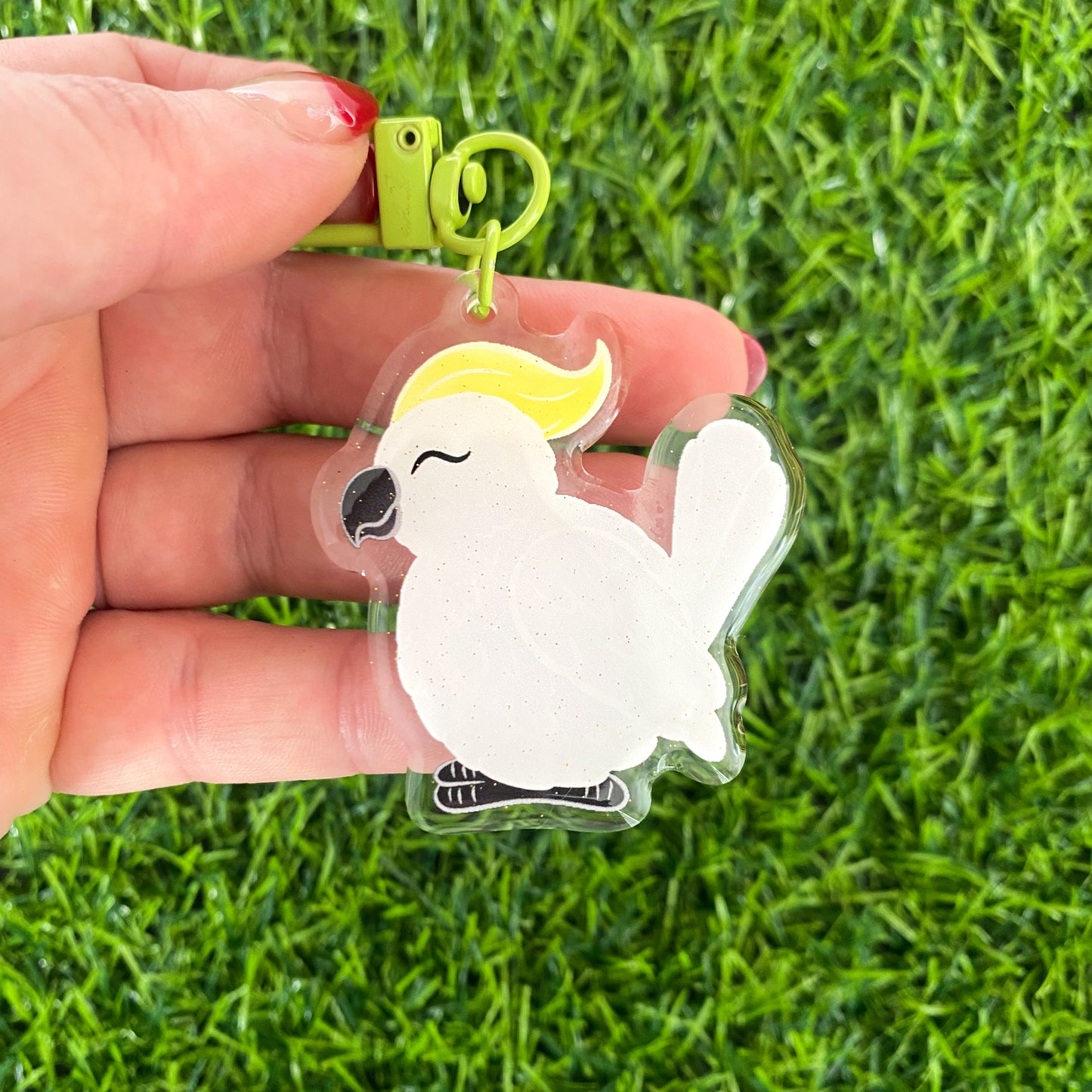 Cockatoo Chunky Round Australian Bird Acrylic Glitter Keychain