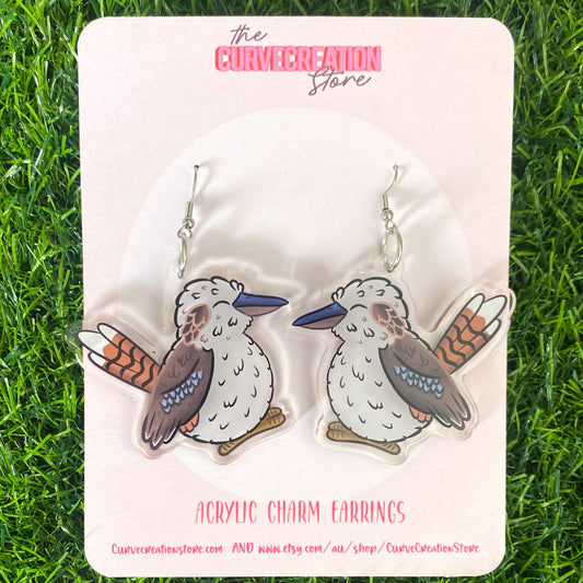 Kookaburra Chunky Round Australian Bird Acrylic Charm Earrings