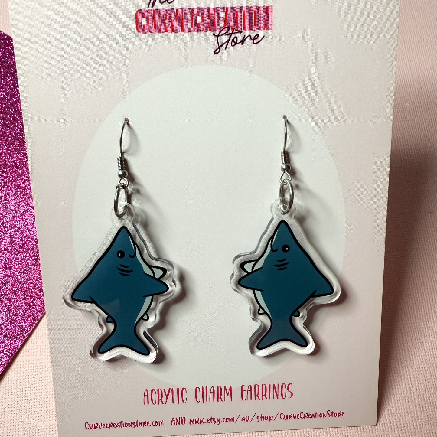 Great White Shark Acrylic Charm Earrings