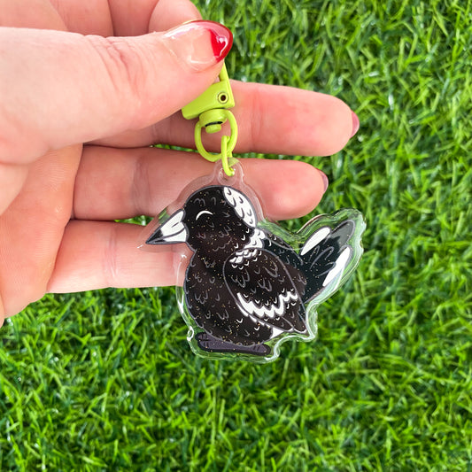 Magpie Chunky Round Australian Bird Acrylic Glitter Keychain