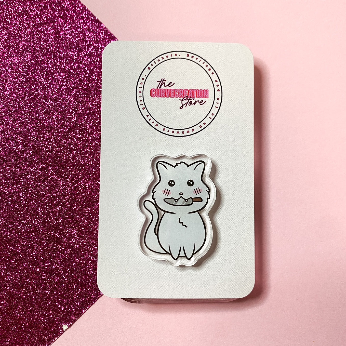 Chibi Stabby Cat Acrylic Pin | Multiple colourways