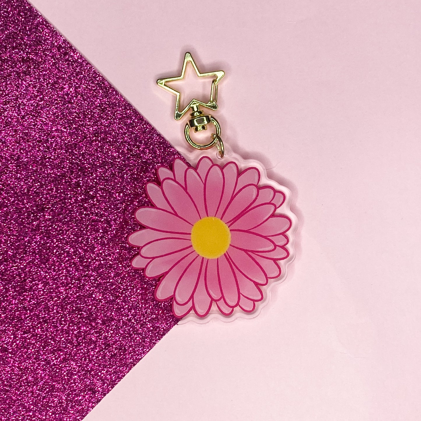 Pink Floral Daisy Acrylic Keychain