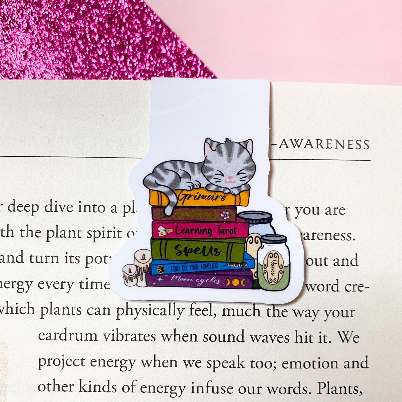 Witch's Cat Book Stack magnetic bookmark