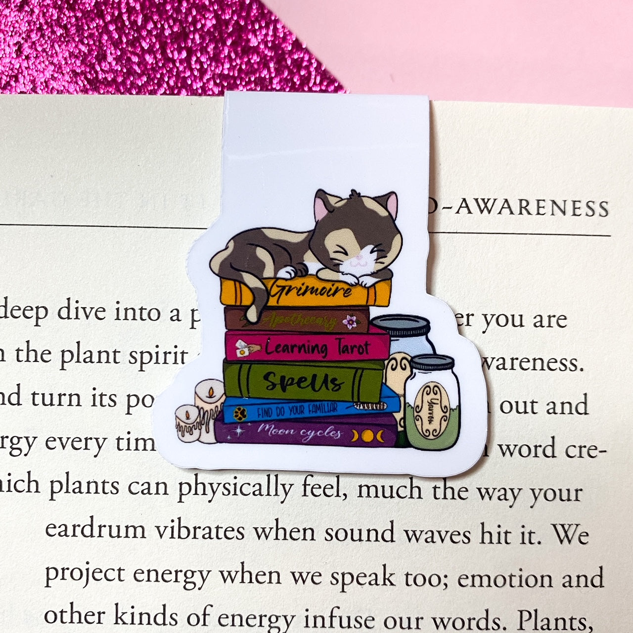 Witch's Cat Book Stack magnetic bookmark