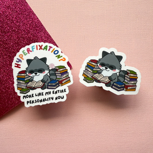 Reading Hyper fixation Neurodivergent Raccoon Sticker