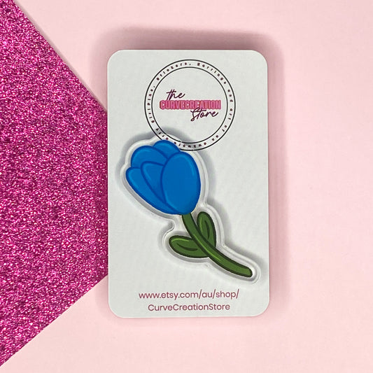 Blue Floral Tulip Acrylic Pin