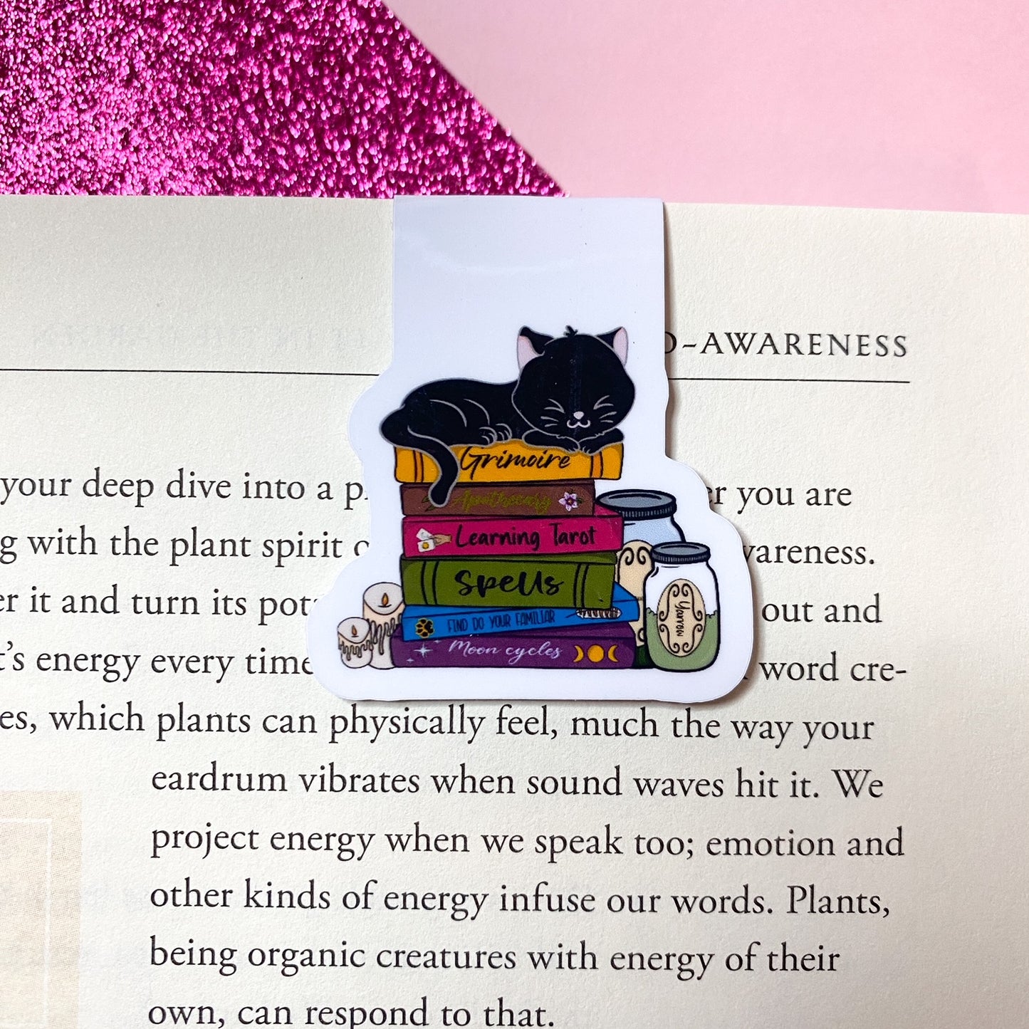 Witch's Cat Book Stack magnetic bookmark