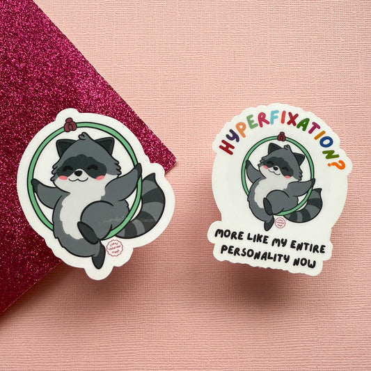Lyra/Aerial Hoop Hyper fixation Neurodivergent Raccoon Sticker
