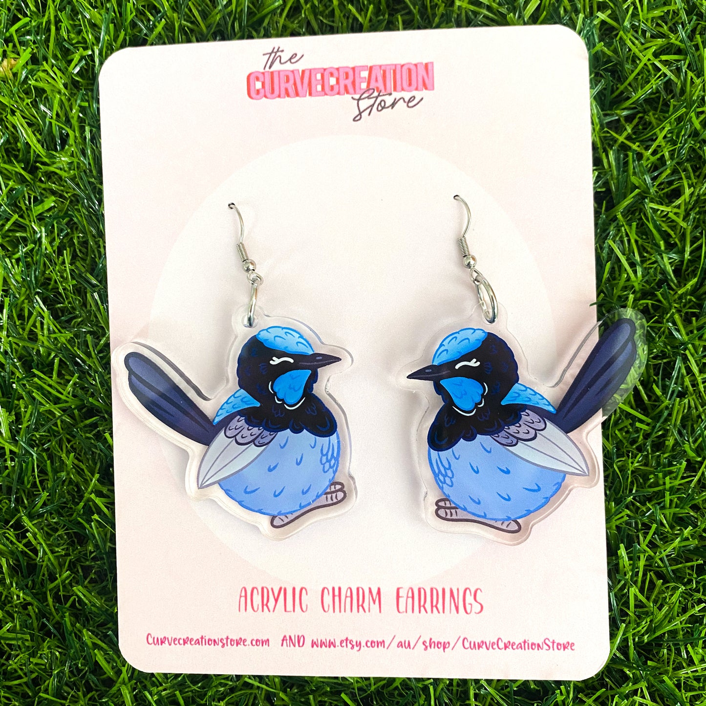 Fairy Wren Chunky Round Australian Bird Acrylic Charm Earrings