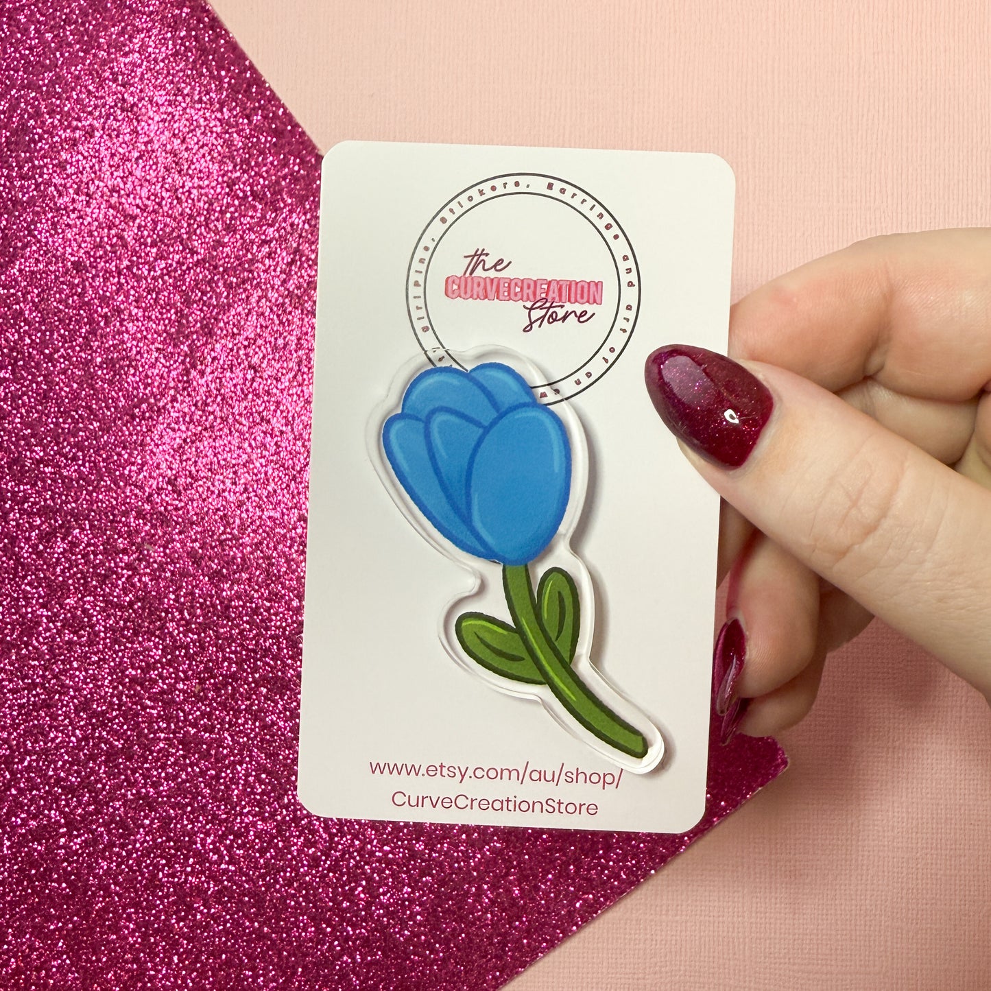 Blue Floral Tulip Acrylic Pin