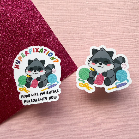 Crocheting Hyper fixation Neurodivergent Raccoon Sticker