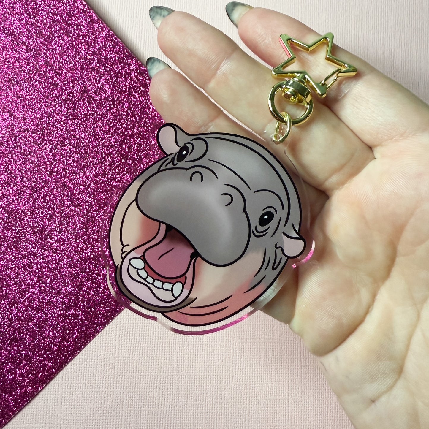 Mad Moo-Deng Baby Hippo Acrylic Keychain