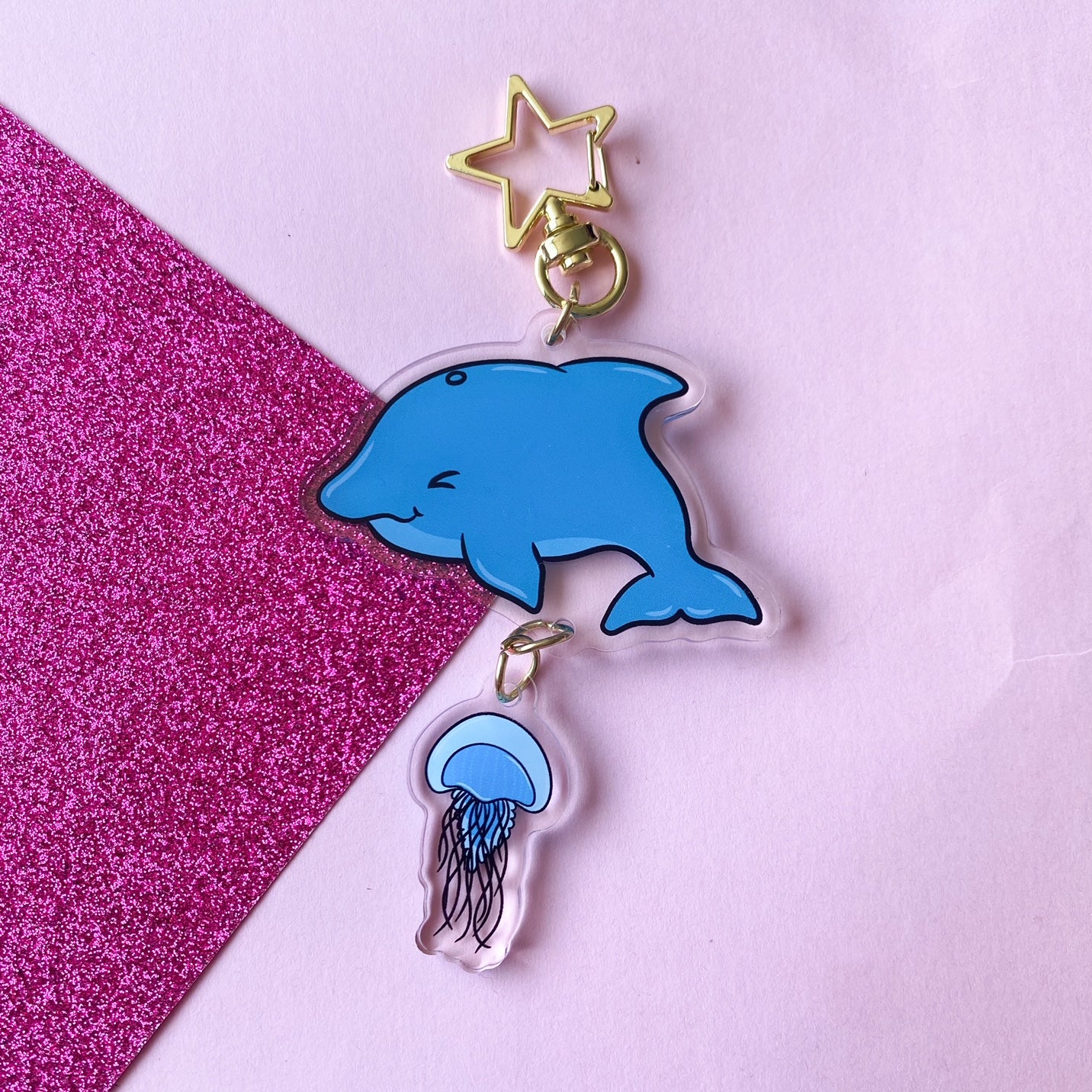 Dolphin & Jellyfish Keychain