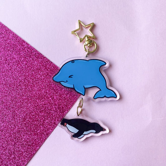 Dolphin & Penguin Keychain