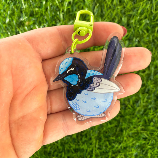 Fairy Wren Chunky Round Australian Bird Acrylic Glitter Keychain