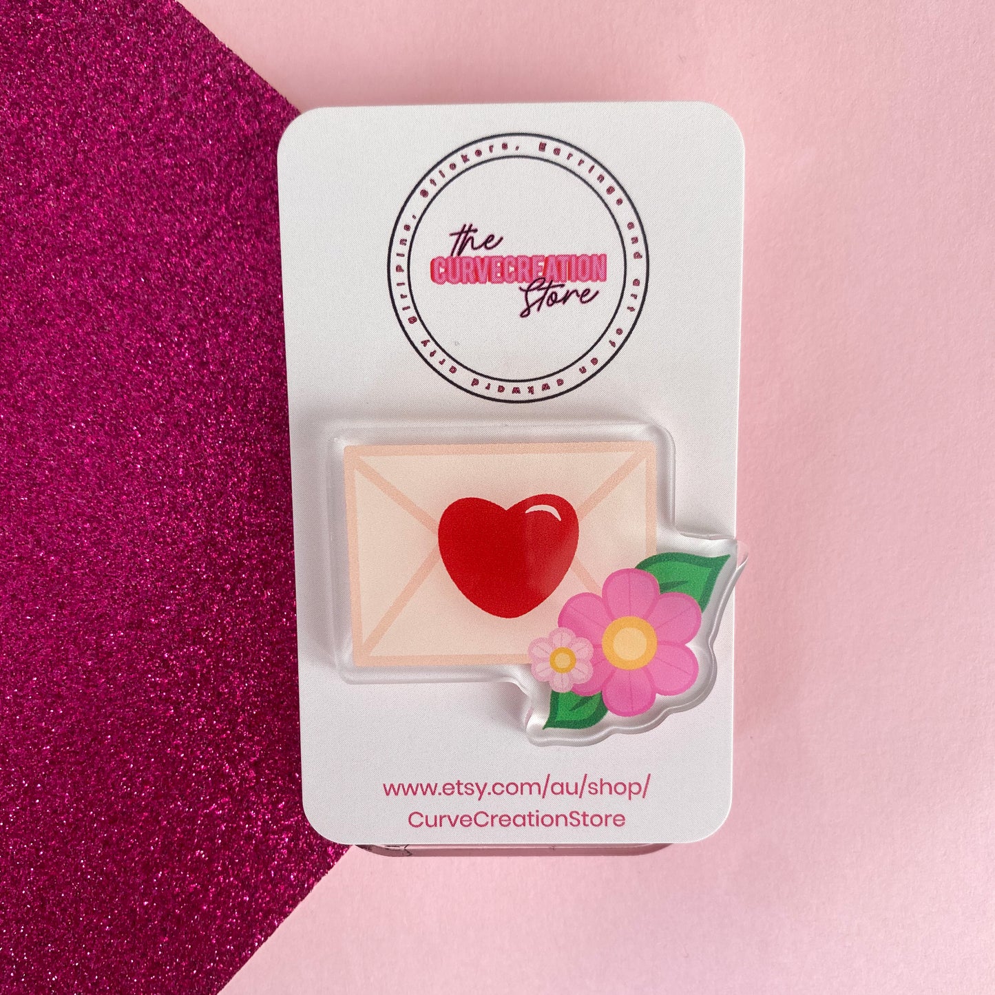 Valentines Day Heart letter Acrylic Pin