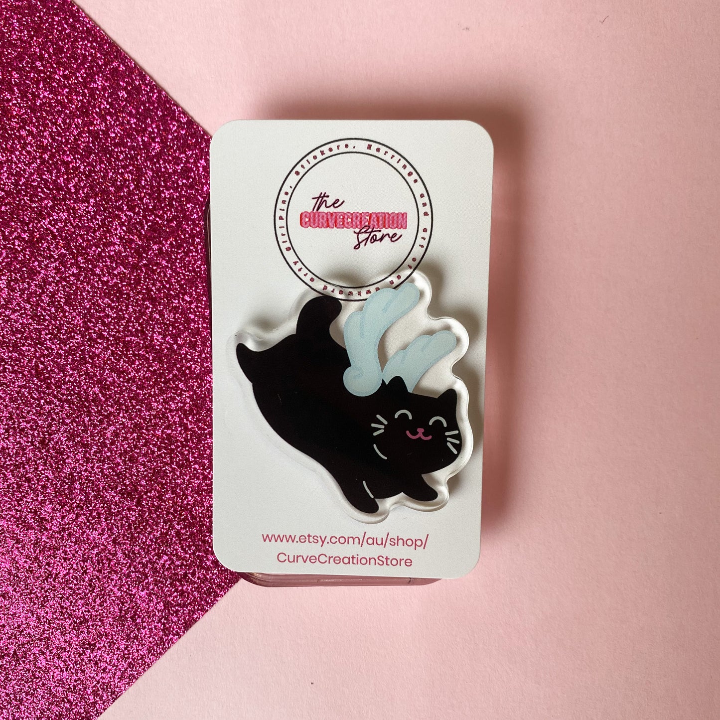 ONE OF A KIND sample Black Kawaii Angel Cat Acrylic Pin