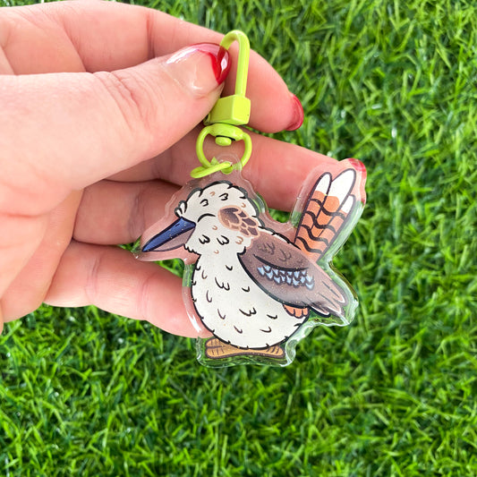 Kookaburra Chunky Round Australian Bird Acrylic Glitter Keychain