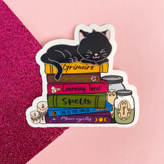 Witch's Black Cat Book Sticker | Bullet Journal, Scrapbook Sticker, Planner Stickers, Positive Quotes