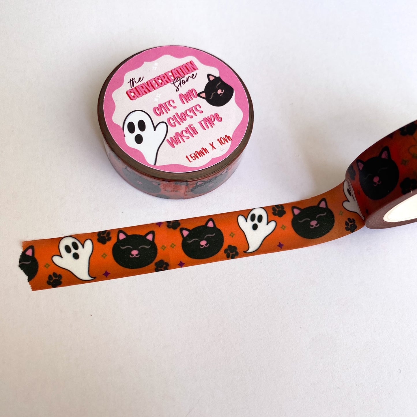 Black Cats & Boo Ghosts Scrapbooking Washi Tape - 10m Full Roll of Washi Tape